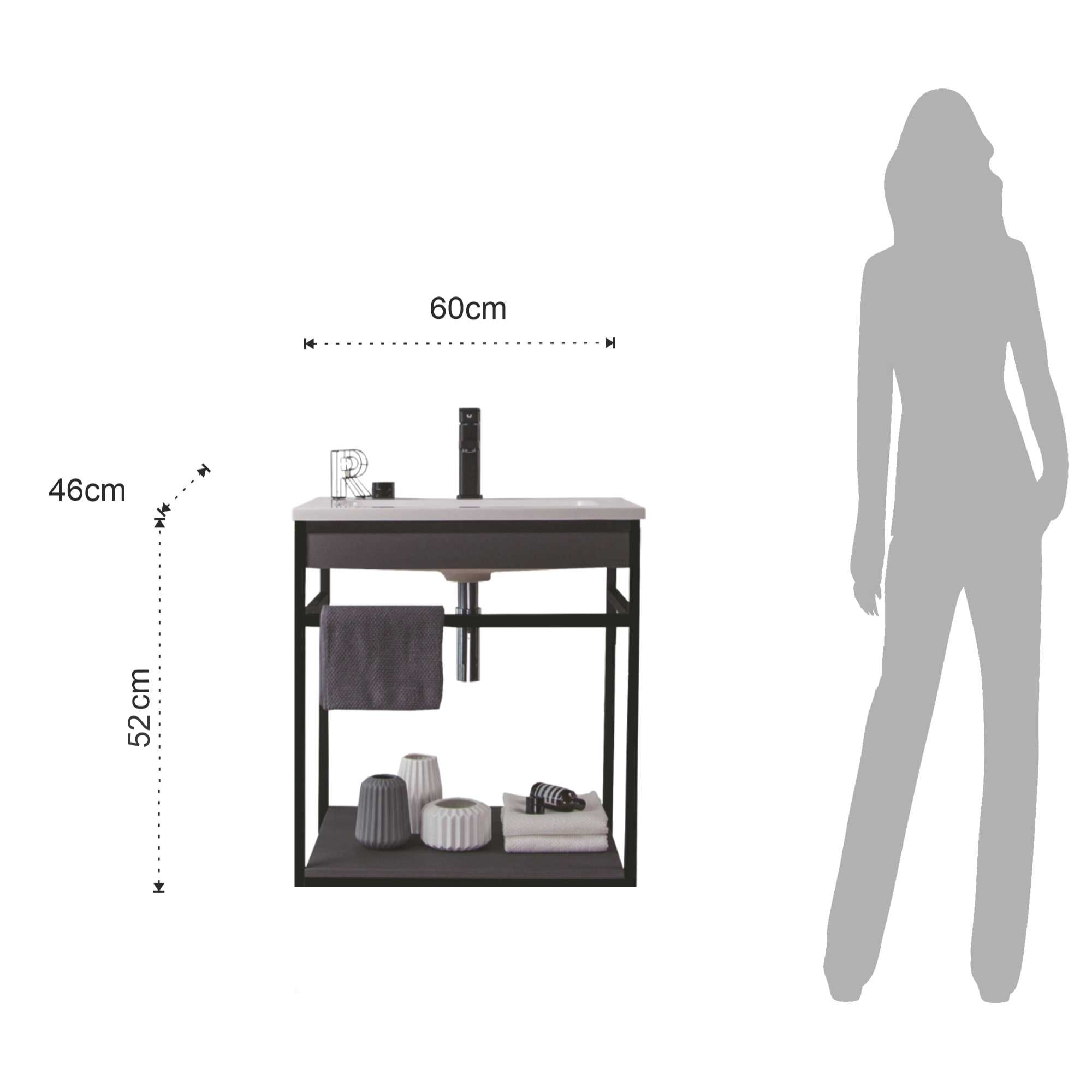 TOMASUCCI Meuble de salle de bain LOOM-B GRIS-NOIR 60