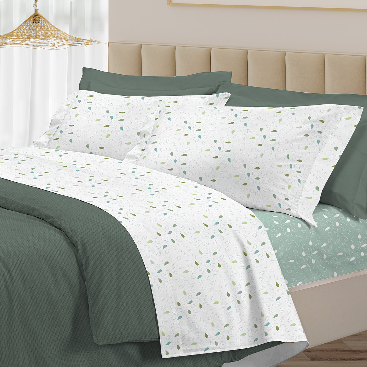 Completo letto goccia verde 100% cotone