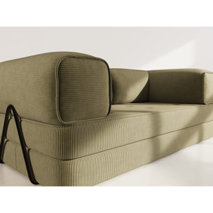 Poppy - canapé 3 places convertible en velours côtelé - Vert