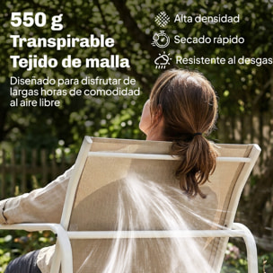 Conjunto Jardín Exterior de 4 Piezas, Muebles Jardín Exterior con Sofá de 2 Plazas, 2 Sillones, Mesa de Vidrio Templado, Tela de Textilene Transpirable, Estructura de Acero, Caqui