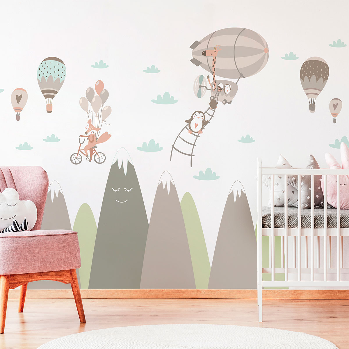 Stickers muraux enfants - Décoration chambre bébé - Autocollant Sticker mural géant enfant montagnes scandinaves ANIMAUX DRÔLES