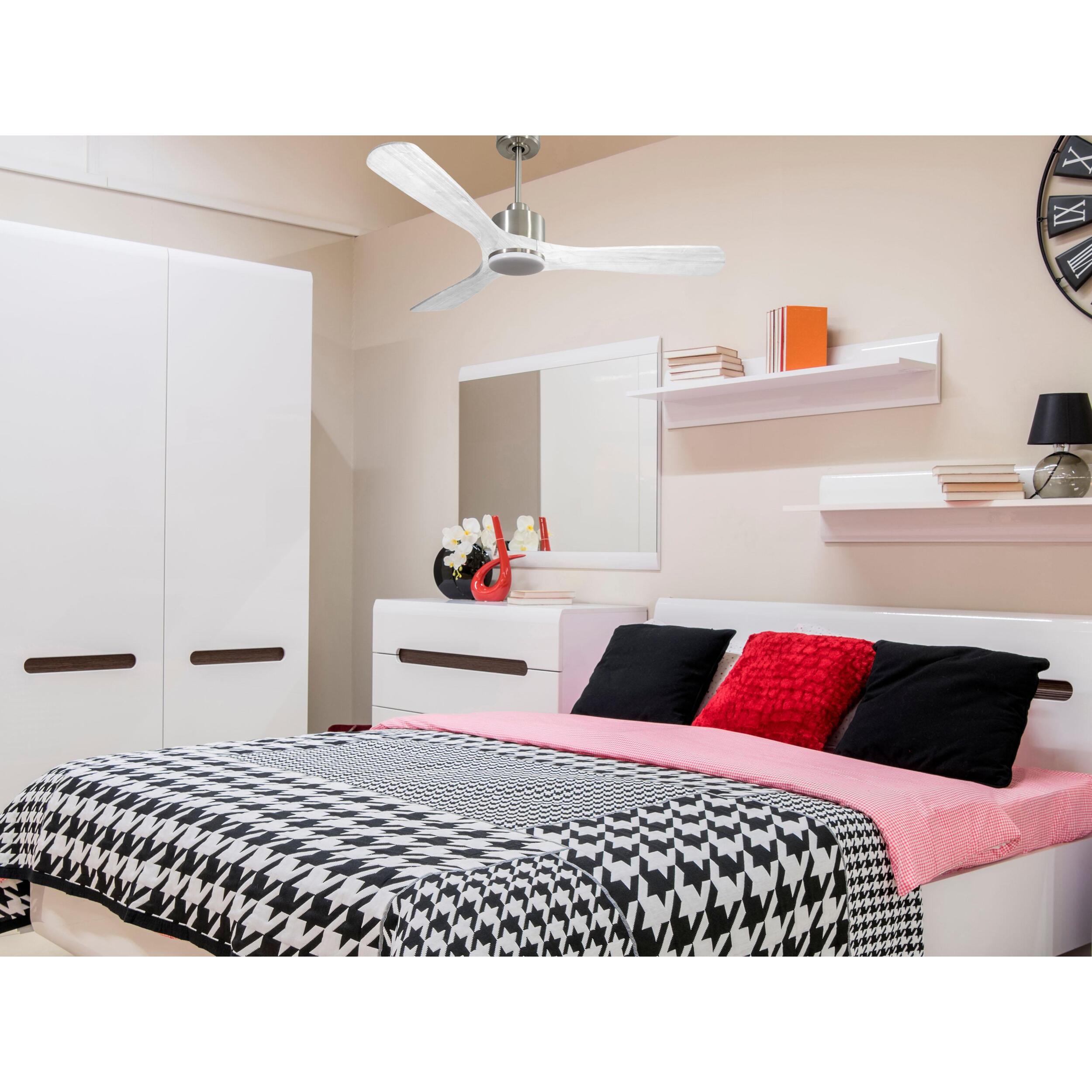 Ventilateur de plafond Réversible  Thermostat Dimmable Wifi Moteur à courant continu Toits en pente Télécommande Lumière à trois tons Hypersilence Mémoire
