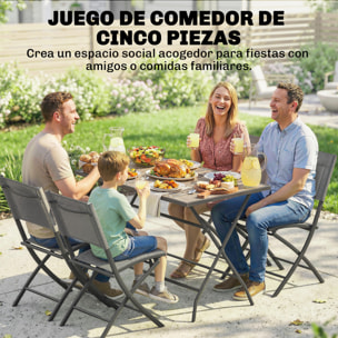 Conjunto de Mesa y Sillas Jardín de 5 Piezas, Muebles de Jardín Exterior con 4 Sillas Plegables y Mesa Plegable, para Terraza, Patio, Gris