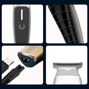 Maquinilla cortapelo con pantalla digital y batería recargable con 2 velocidades y luz. Incluye 3 cabezales intercambiables.