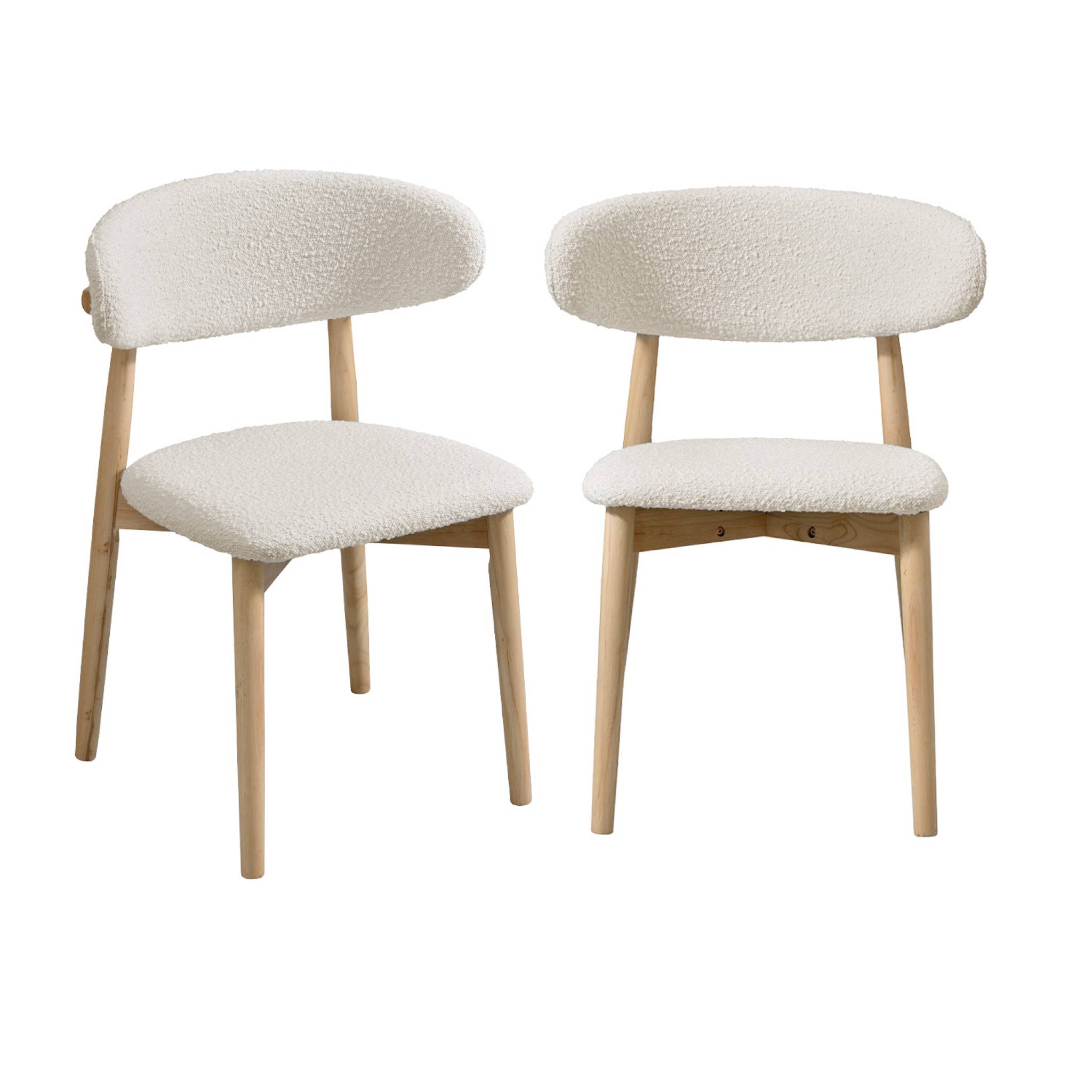 Chaise bois d'hévéa et tissu bouclette (lot de 2)  PAOLA