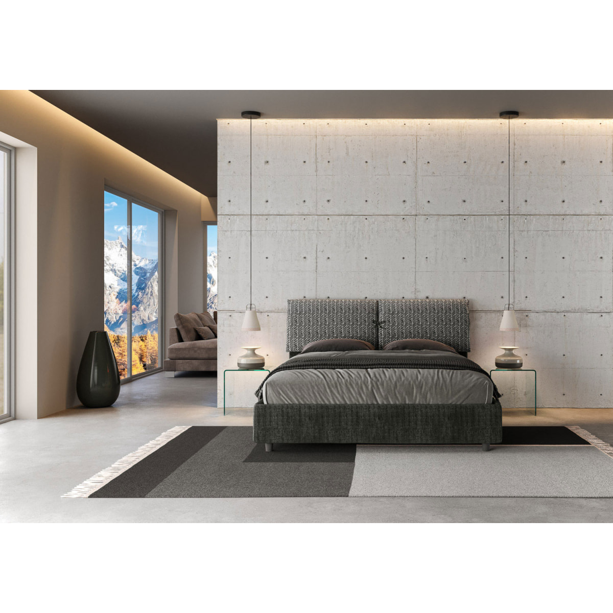 Letto matrimoniale con rete imbottito 160x200 tessuto Aragona 8 blu Mados