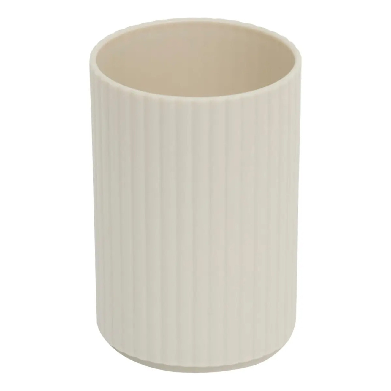 Lot distributeur de savon et gobelet strié beige