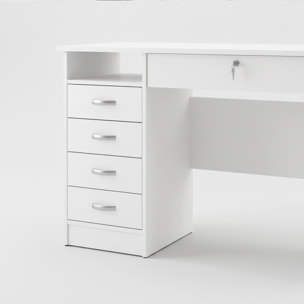 Scrivania Da Ufficio Con 5 Cassetti E Cassetto Con Serratura Desk Moderno Salvaspazio Per Studio Cameretta E Home Office 109.3 x 48.5 x 75.6 Cm Bianco