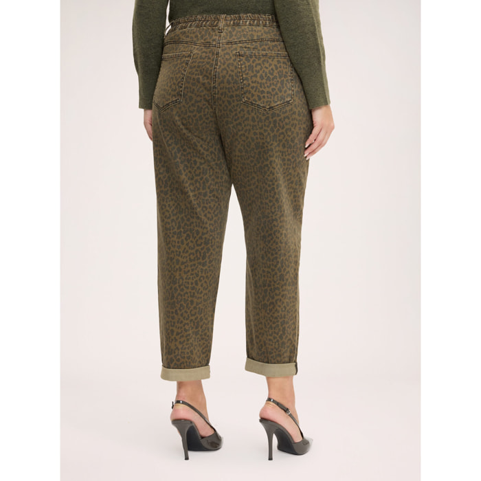 Fiorella Rubino - Jeans Barrel animalier - Verde militare