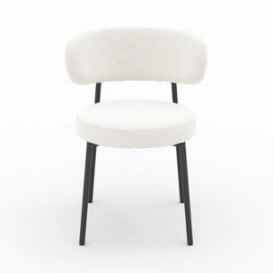 Lot de 2 chaises en tissu bouclé blanc cassé et pieds noirs - Maëlie
