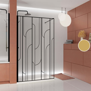 Paroi de douche à l'italienne 120x195cm Sérigraphie Art Déco Arrondie - Noir Mat - GATSBY