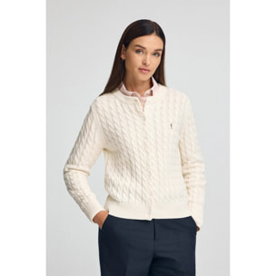 Cárdigan color crudo de punto trenzado con bordado Rigby Go