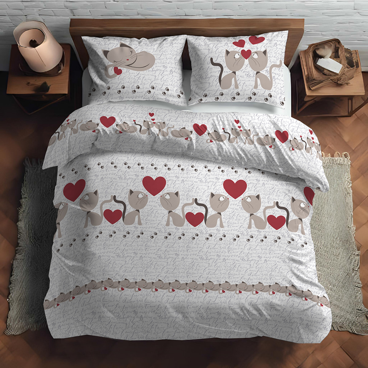 Parure copripiumino gattini beige 100% cotone