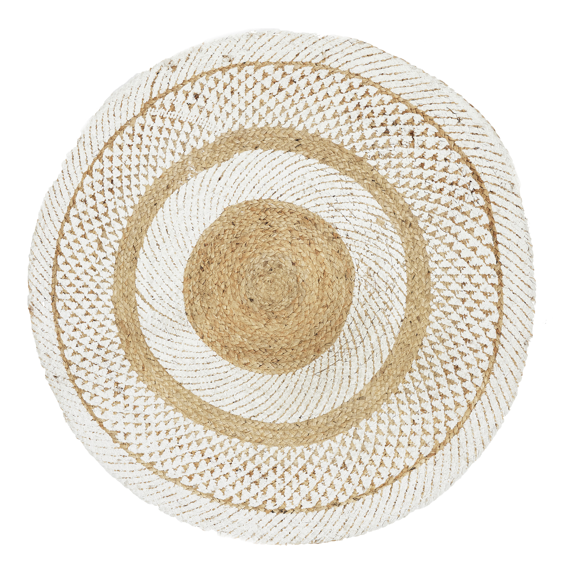 Tapis Rond Jute Imprime Blanc 90cm