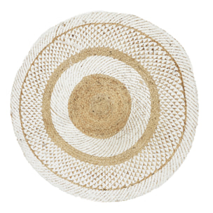 Tapis Rond Jute Imprime Blanc 90cm