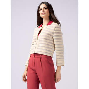 Oltre - Chaqueta corta trabajada a rayas - Beige