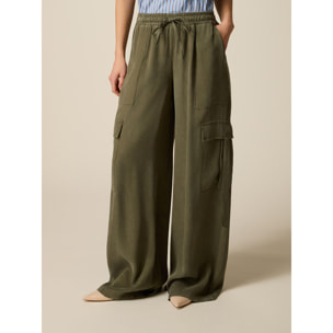 Oltre - Pantalones cargo de tencel - Verde militare