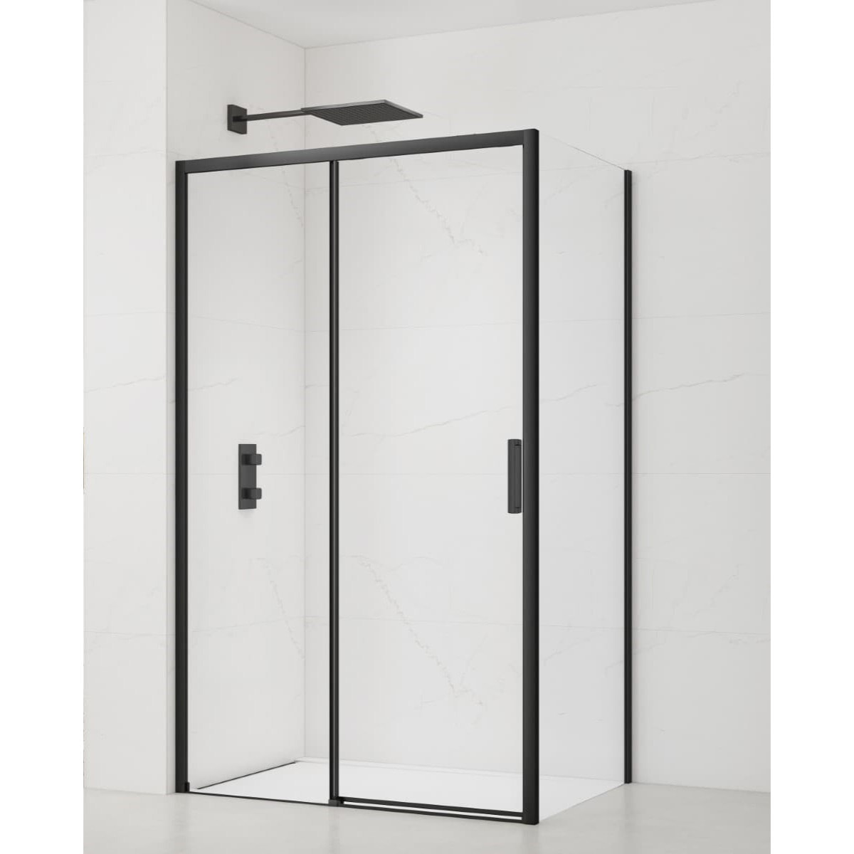 TEX BB ensemble porte coulissante/paroi 110x90cm anticalcaire avec profilés noir mat (SIKOTEXDBB110S90C)