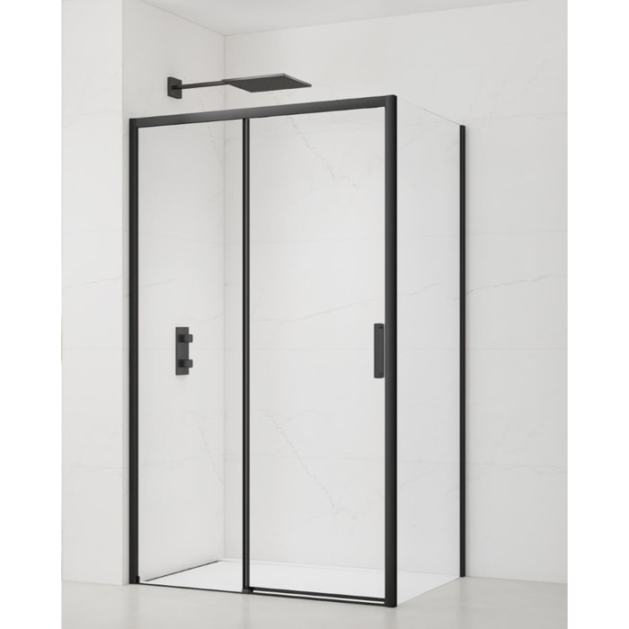 TEX BB ensemble porte coulissante/paroi 110x90cm anticalcaire avec profilés noir mat (SIKOTEXDBB110S90C)