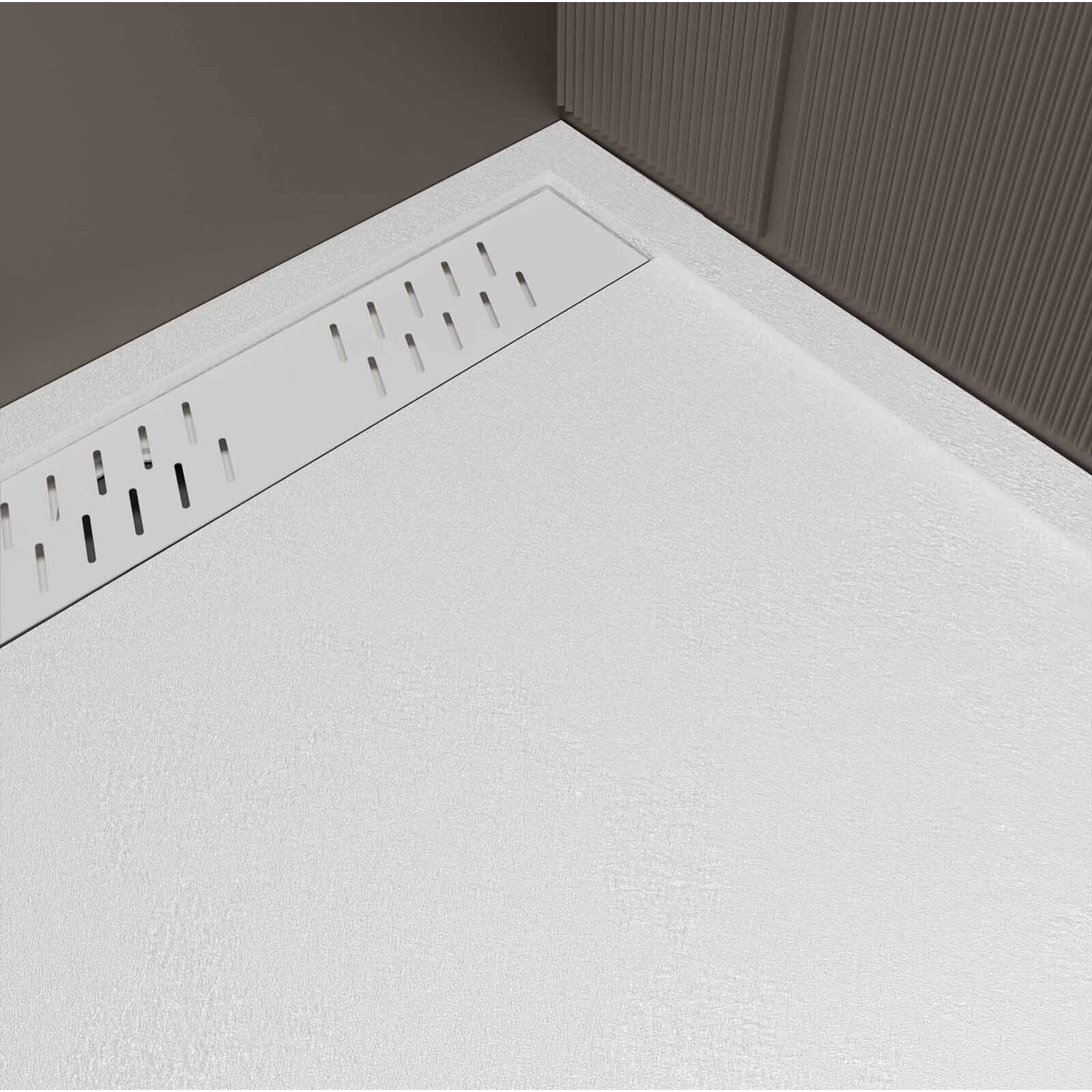 Receveur de douche en résine blanc 80x120x3 cm effet pierre granit + grille linéaire blanche mate
