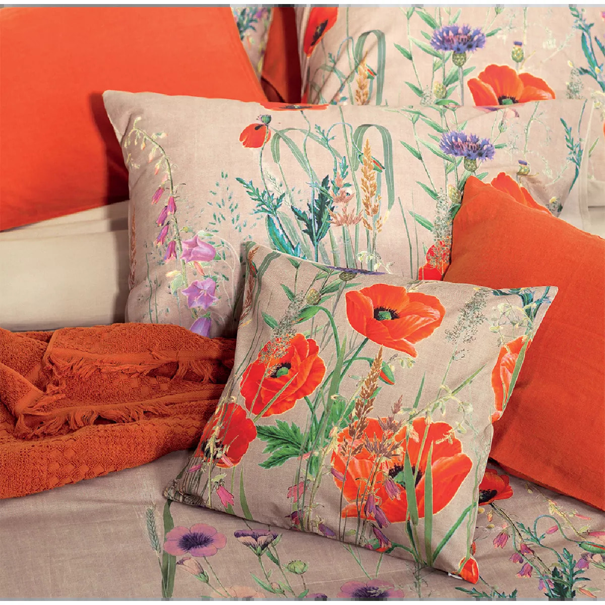 Taie d'oreiller Coquelicots lin
