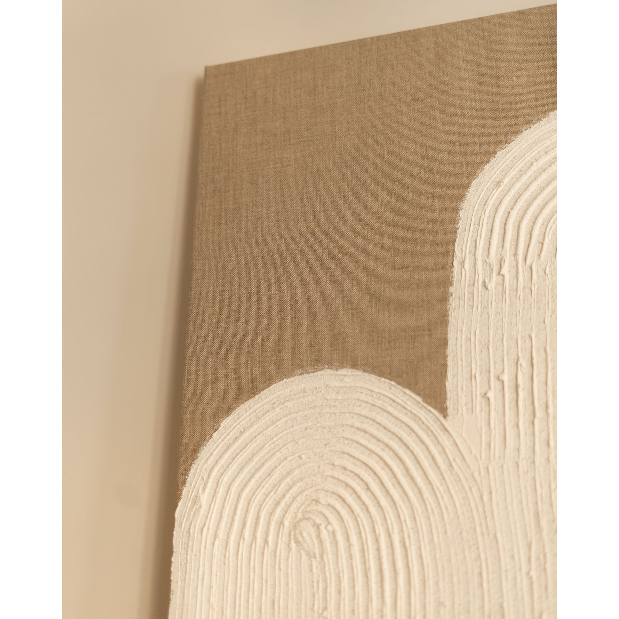 Cuadro blanco y beige decorativo sobre lino con bastidor de madera pintado artesanalmente con pintura al óleo en varias medidas