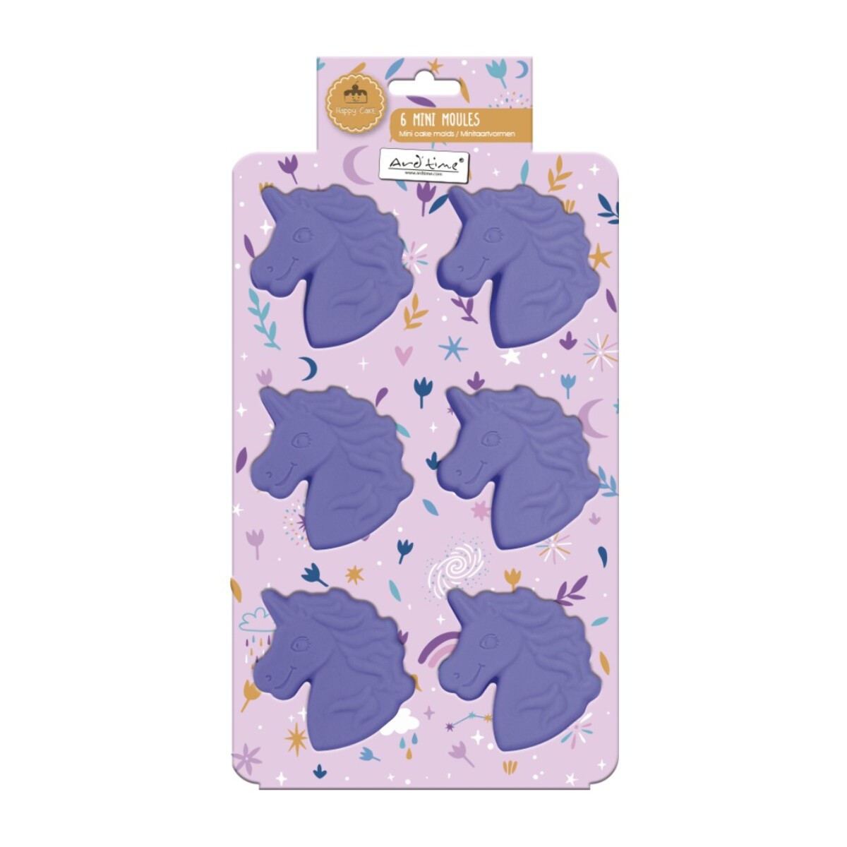 Lot de 6 mini moules en silicone forme Licorne, Happy Cake