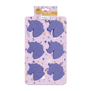 Lot de 6 mini moules en silicone forme Licorne, Happy Cake