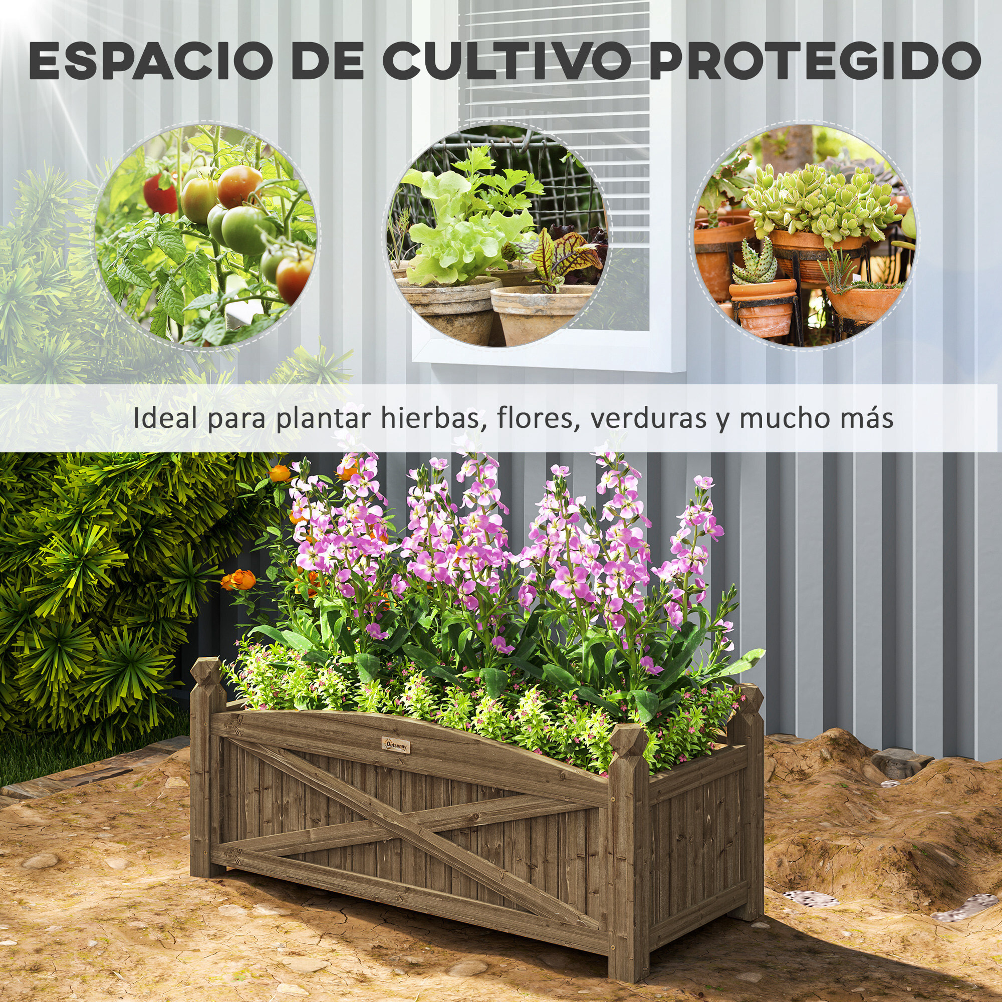 Jardinera de Madera Elevada Huerto Urbano Madera para Cultivar Plantas Flores Hierba Jardinera Rectangular para Jardín Balcón Terraza 90x39x37 cm Café Oscuro