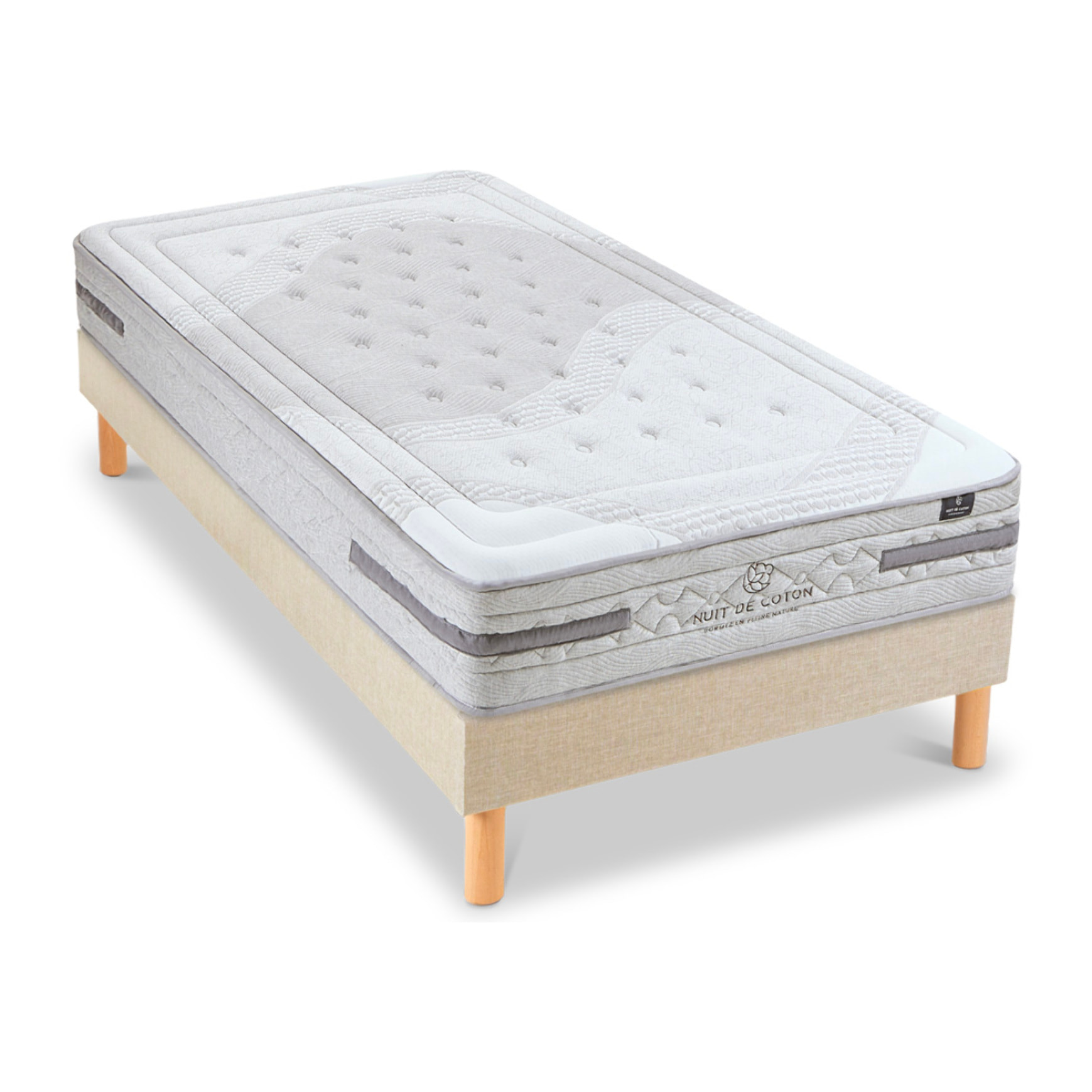 Ensemble Matelas Sérénade & Sommier Lino, 26 cm, Ressorts Ensachés Latex, Technologie Tri-Lattes, Soutien Ferme