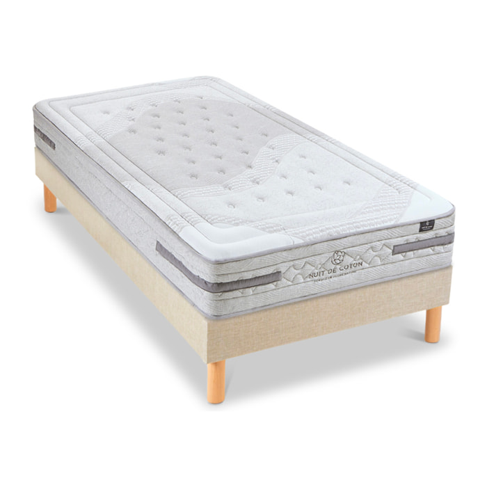 Ensemble Matelas Sérénade & Sommier Lino, 26 cm, Ressorts Ensachés Latex, Technologie Tri-Lattes, Soutien Ferme