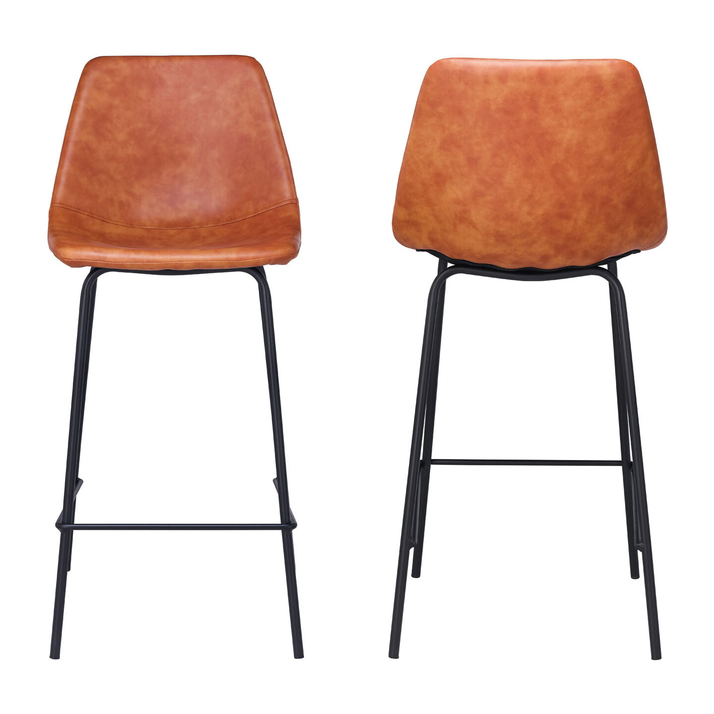 Lot de 2 tabourets de bar vintage LUCIEN cognac - Hauteur d'assise 65cm