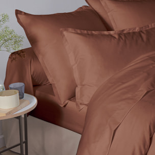 Drap-housse satin de coton uni - Marron Foncé