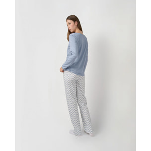 Pigiama lungo in cotone con scollo a v, arubi blu