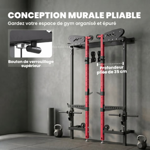Station de musculation pliable - power rack  700kg double poulie réglable 14 niv. acier rouge noir