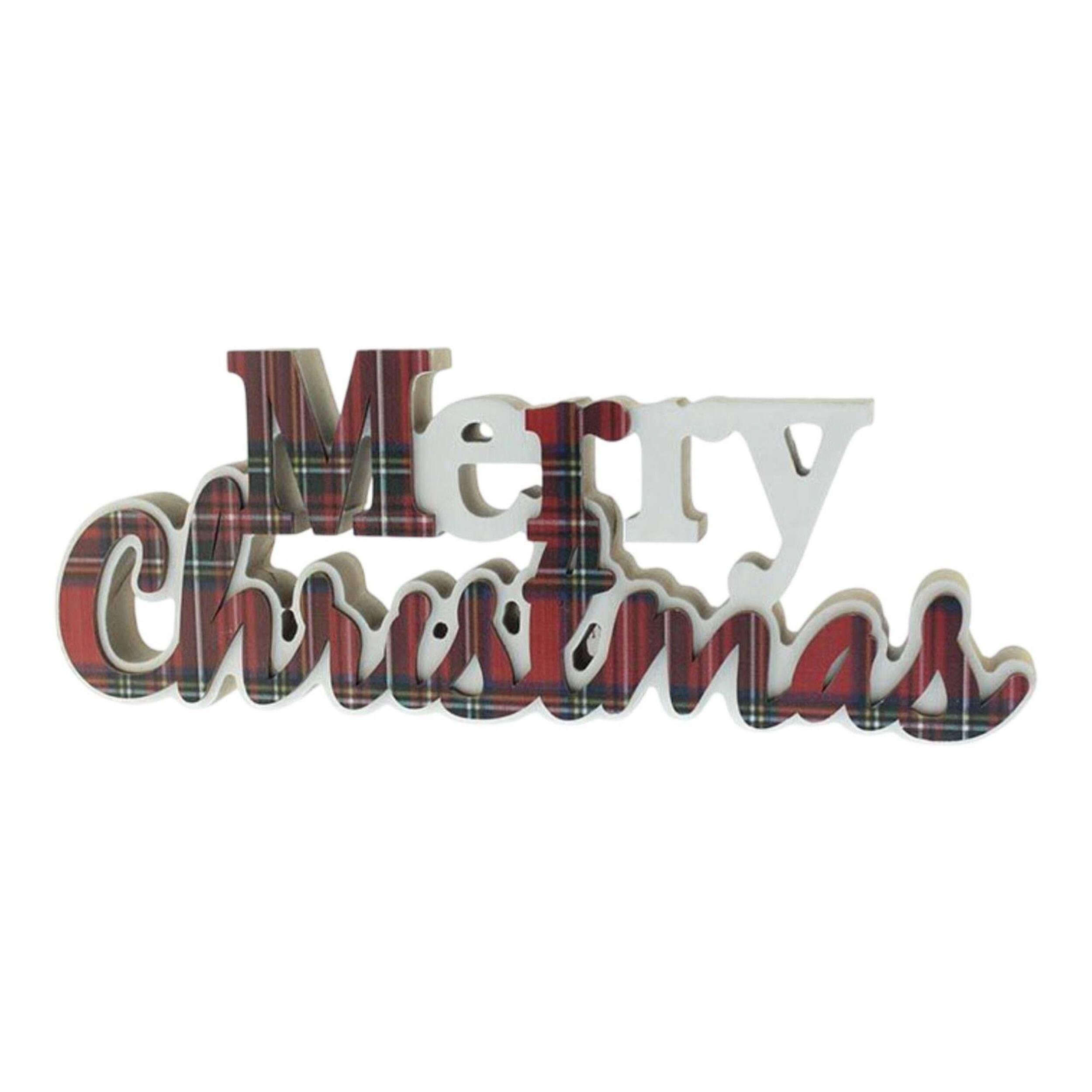 Letrero decorativo 'merry christmas' en diseño vichy color rojo