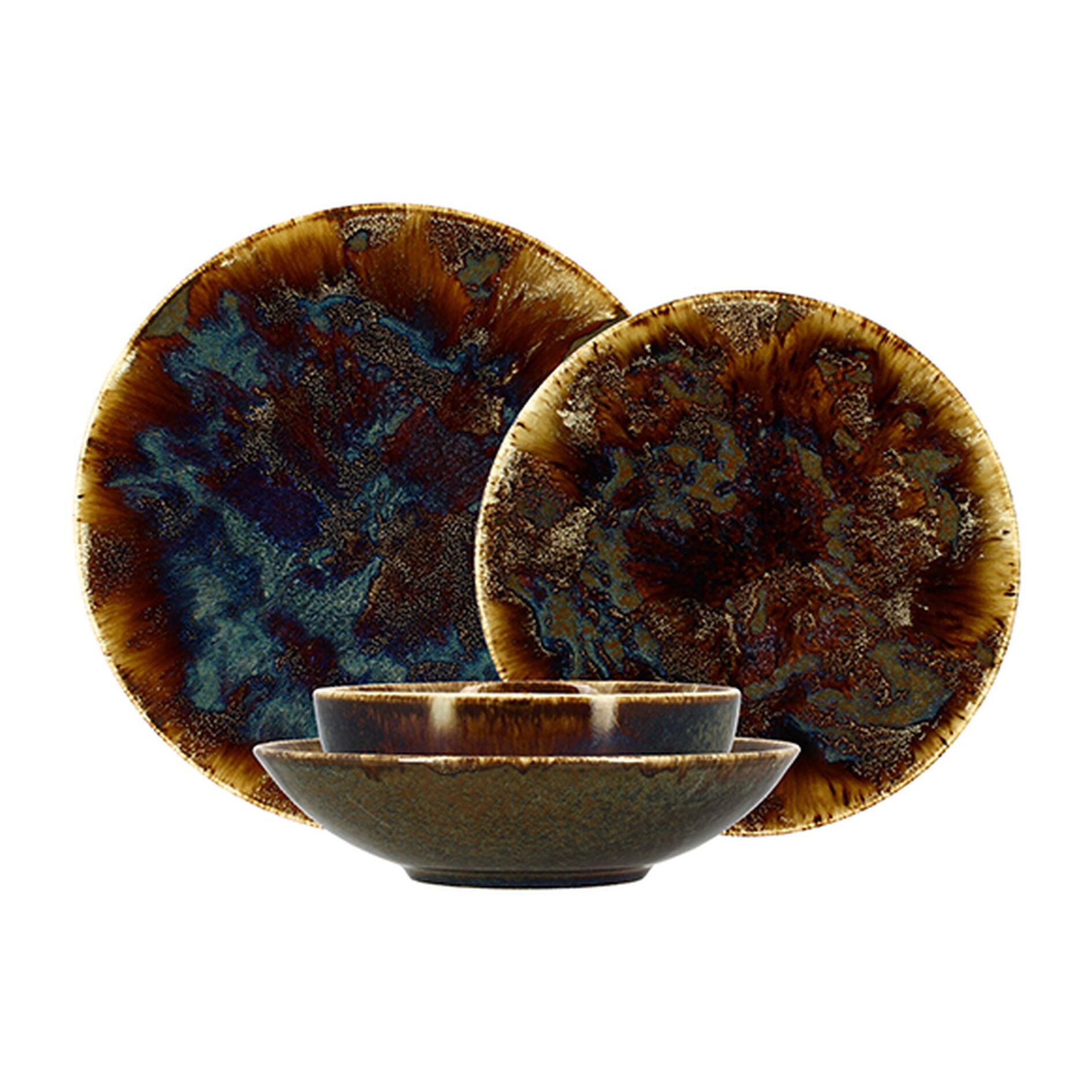 Service de table 48 pièces en porcelaine marron VOLCANO