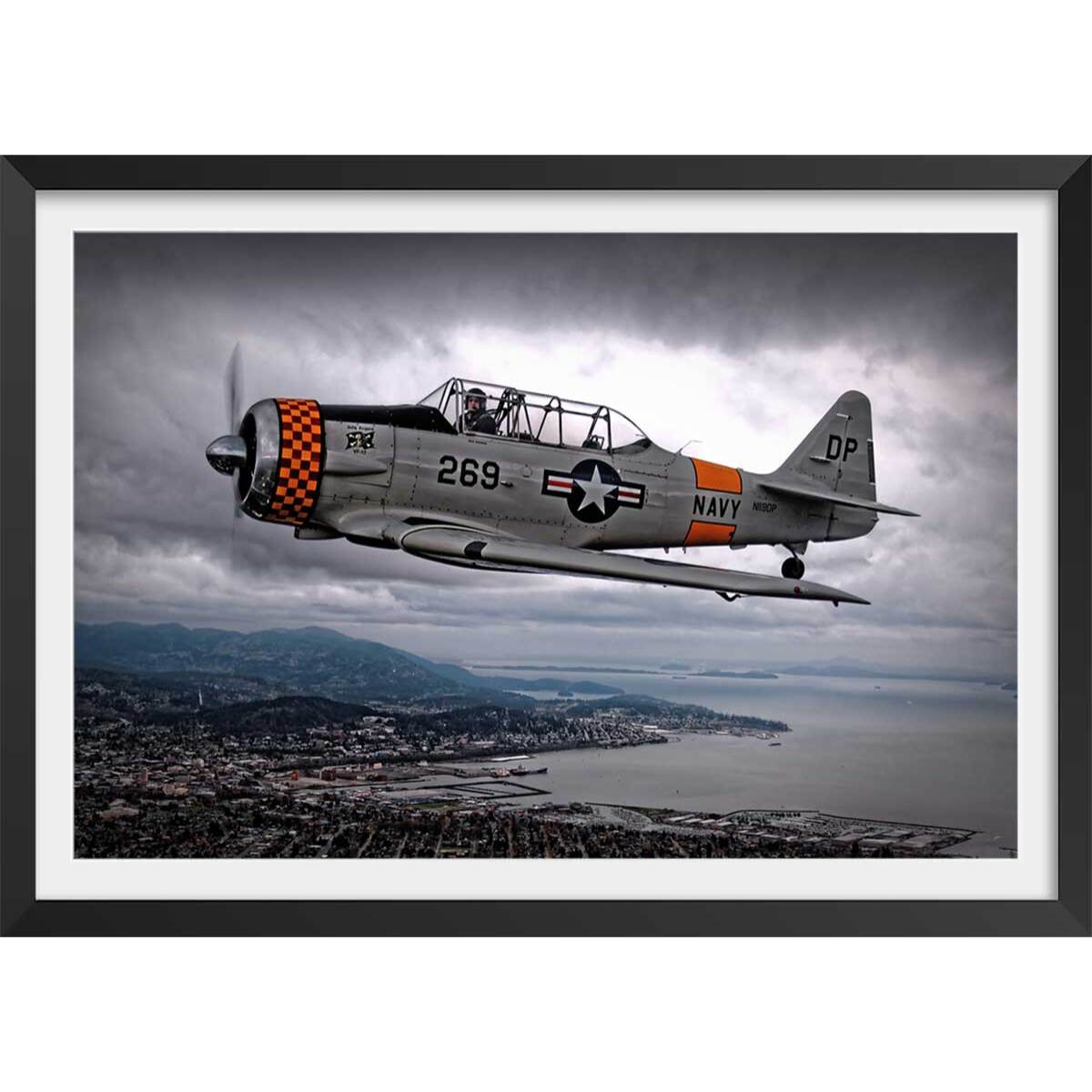 Affiche navy in the sky Affiche + cadre en bois - Noir