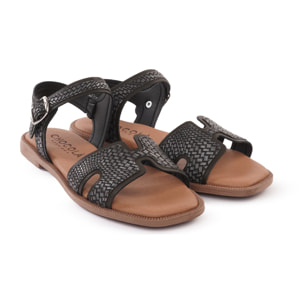 SANDALO H FLAT INTRECCIATO NERO