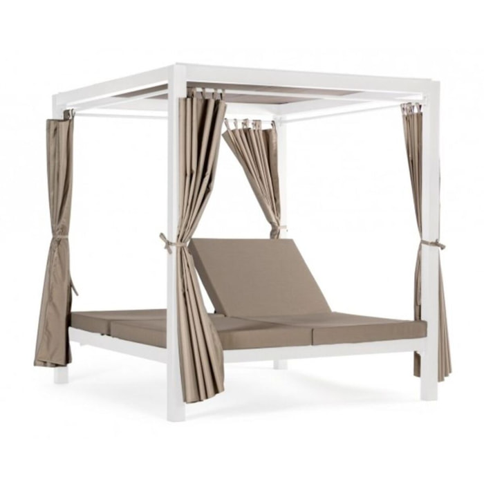 Daybed DREAM con struttura in alluminio bianco e lettini reclinabili tortora