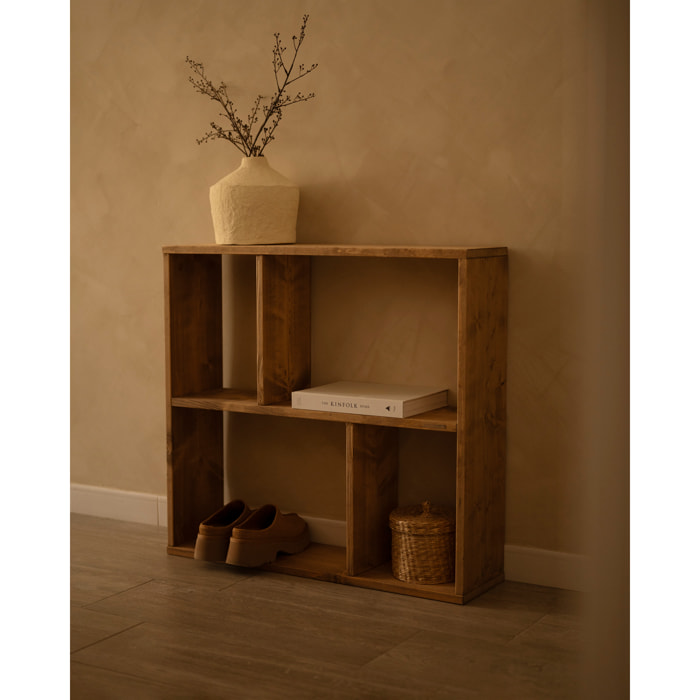 Mobilier d'appoint en bois massif ton chêne foncé avec 1 Mobiliers et 2 séparateur Hauteur: 74 Longueur: 80 Largeur: 20