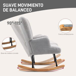 Mecedora de Borreguito Mecedora para Lactancia con Respaldo Capitoné y Base de Madera de Caucho Carga 120 kg Silla Mecedora para Salón Dormitorio Gris Claro