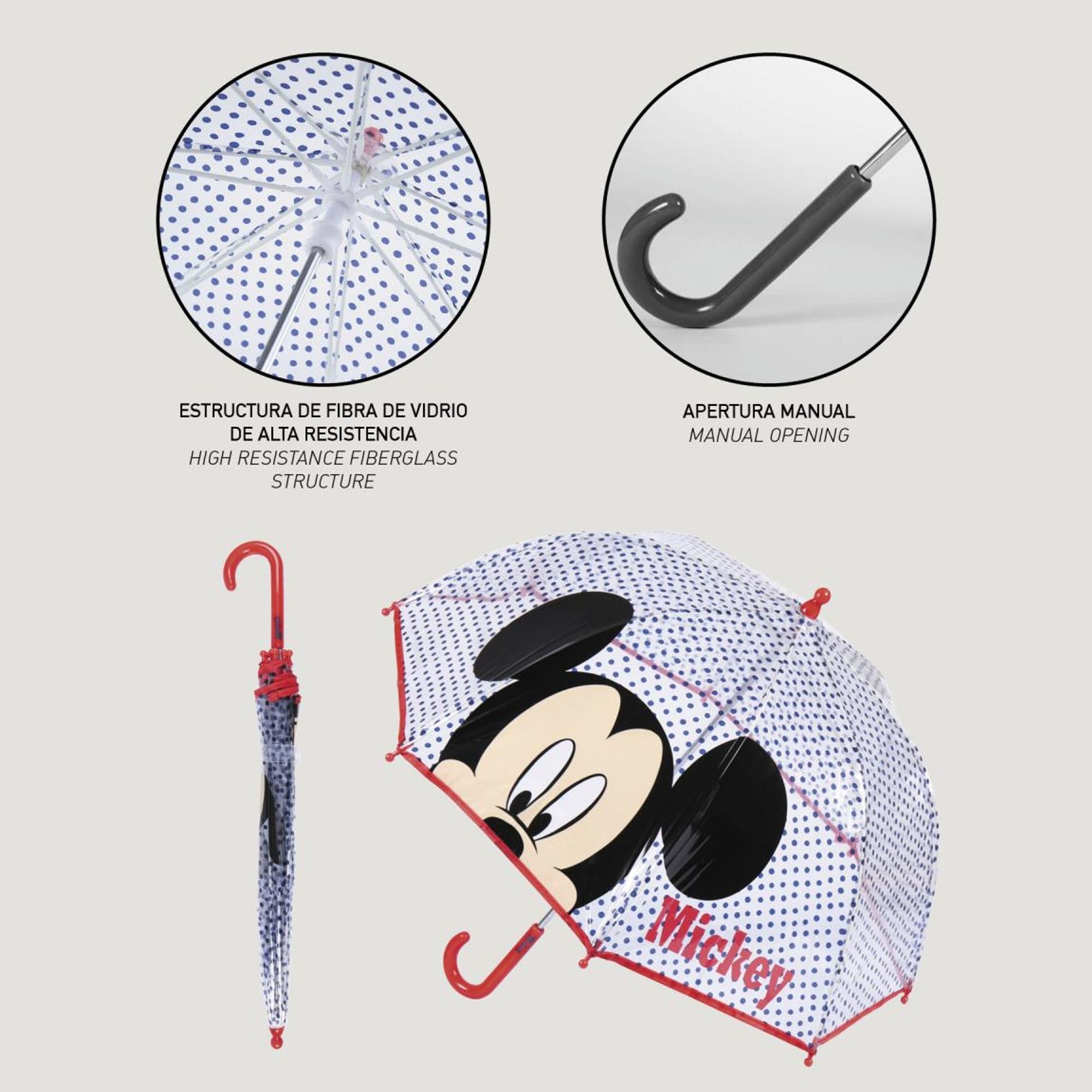 Paraguas Manual Poe Burbuja Mickey Rojo