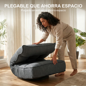 Silla de Suelo Plegable, Silla de Lectura Giratoria 360° con Respaldo Ajustable en 5 Posiciones, Sofá de Suelo de Lino y Acolchado, para Meditación y Gaming, 58x107x79 cm, Gris