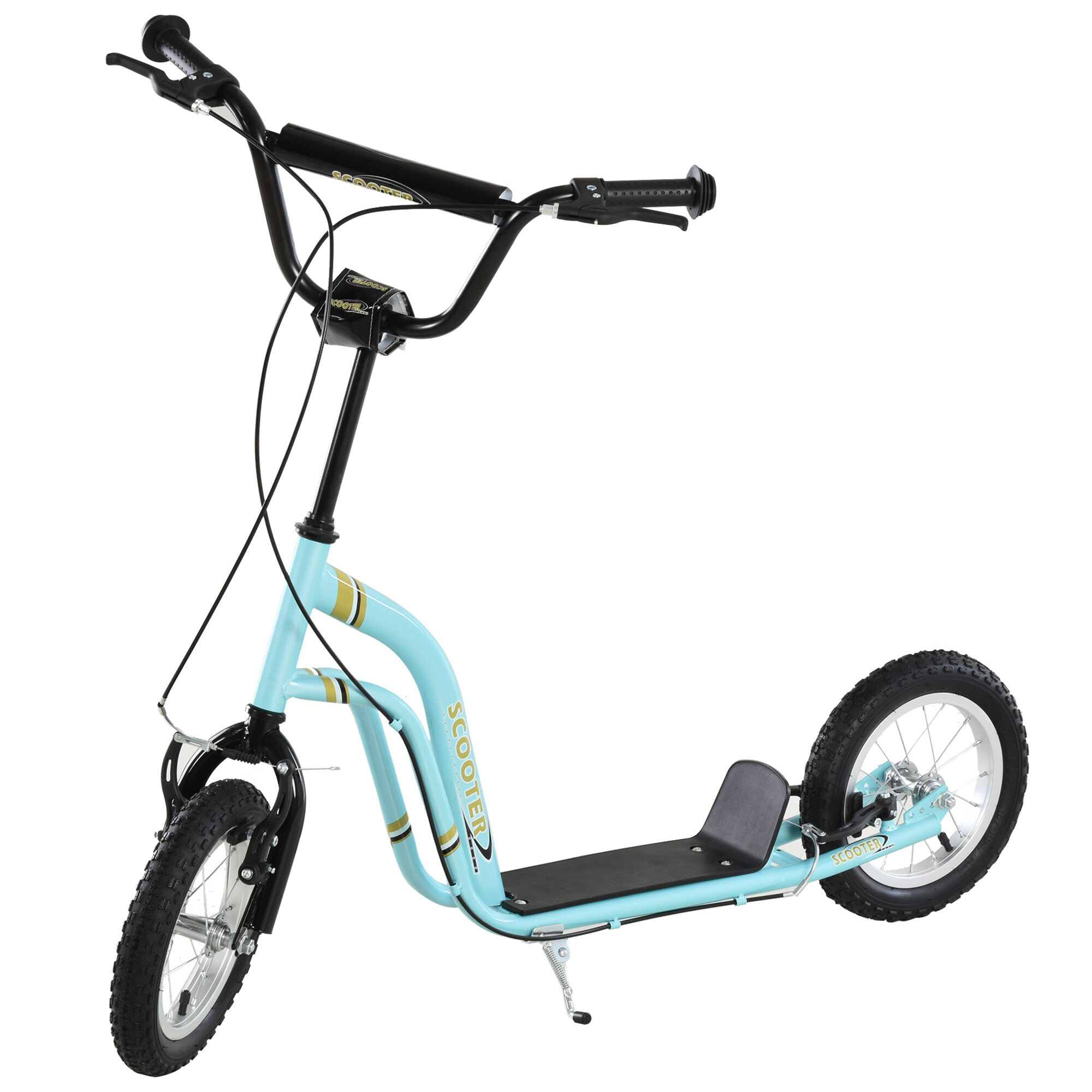 Trottinette Patinette pour Enfants Plus de 5 Ans Grands Pneus Guidon Réglable 2 Freins Contrôlés par Poignée Béquille Latérale 120 x 58 x 85-95 cm Bleu