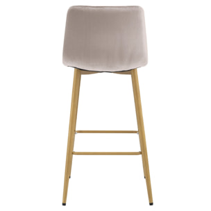 Sgabello alto Nado in velluto beige scuro con gambe in metallo