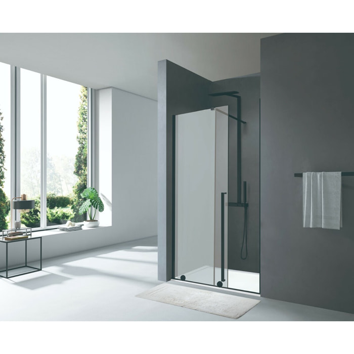 X-MOTION Porte de douche 200x140cm Coulissante, anticalcaire avec profilé noir mat (SATBWIXM140NIKAC)