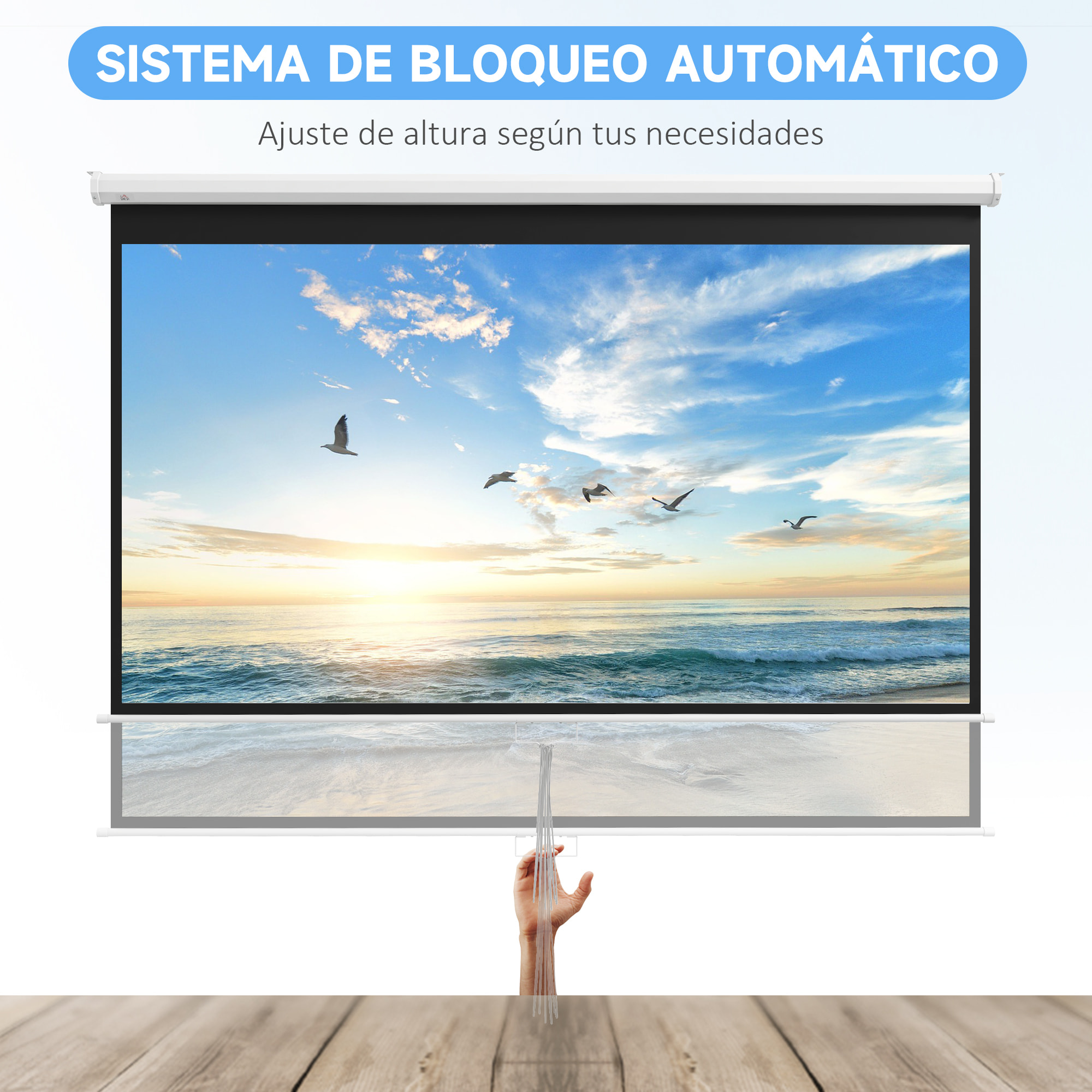 Pantalla de Proyector Manual 120 Pulgadas Pantalla de Proyección Portátil Formato 16:9 con Altura Ajustable para Interior y Exterior Cine en Casa Patio 266x149 cm Blanco