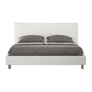 Cama con somier acolchada 160x190 cuero sintético blanco Naspy