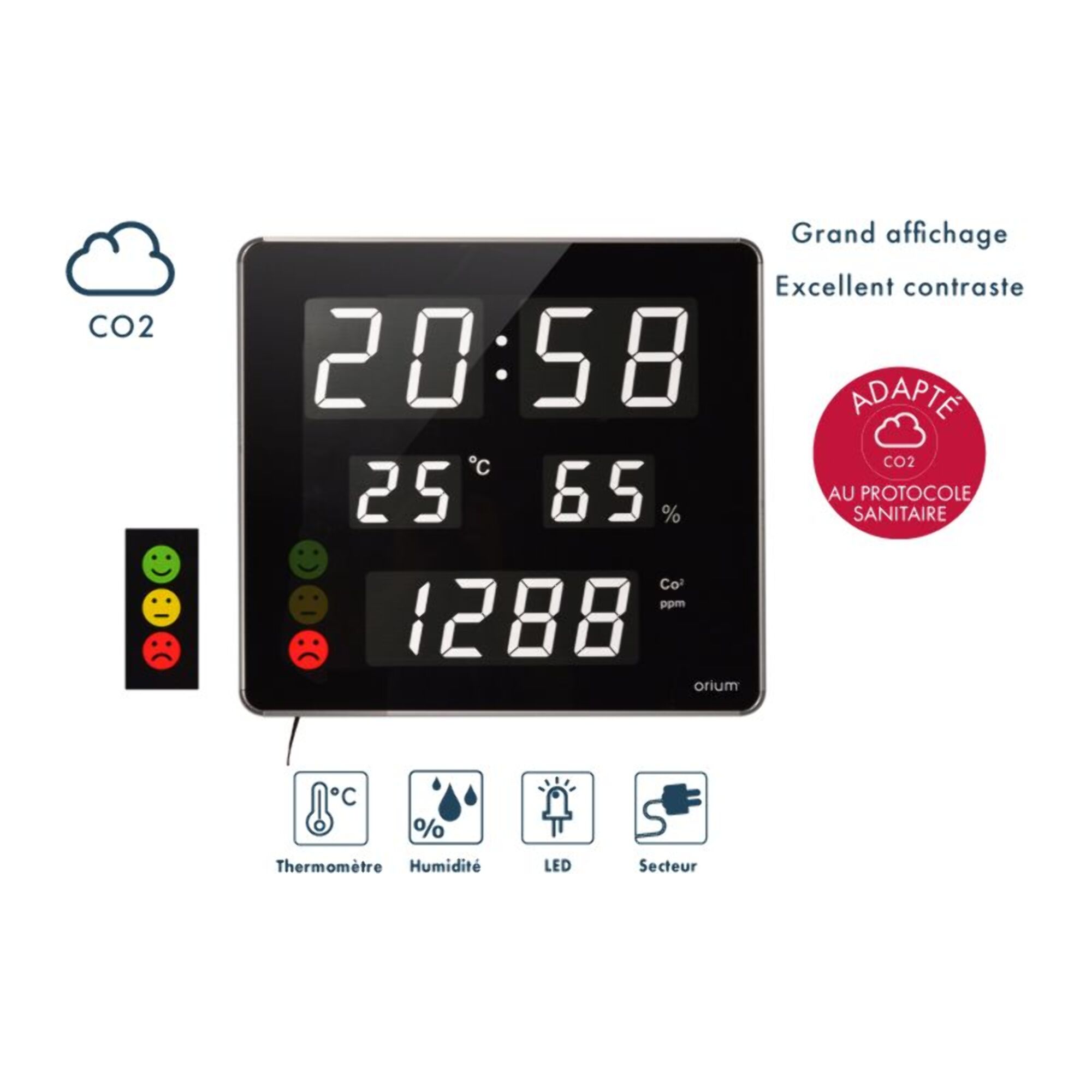 Capteur ORIUM Mesureur de CO2 & horloge Quaelis 18